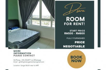 Dsara Sentral Sovo Master Room Rent, Fully Furnished, Sungai Buloh