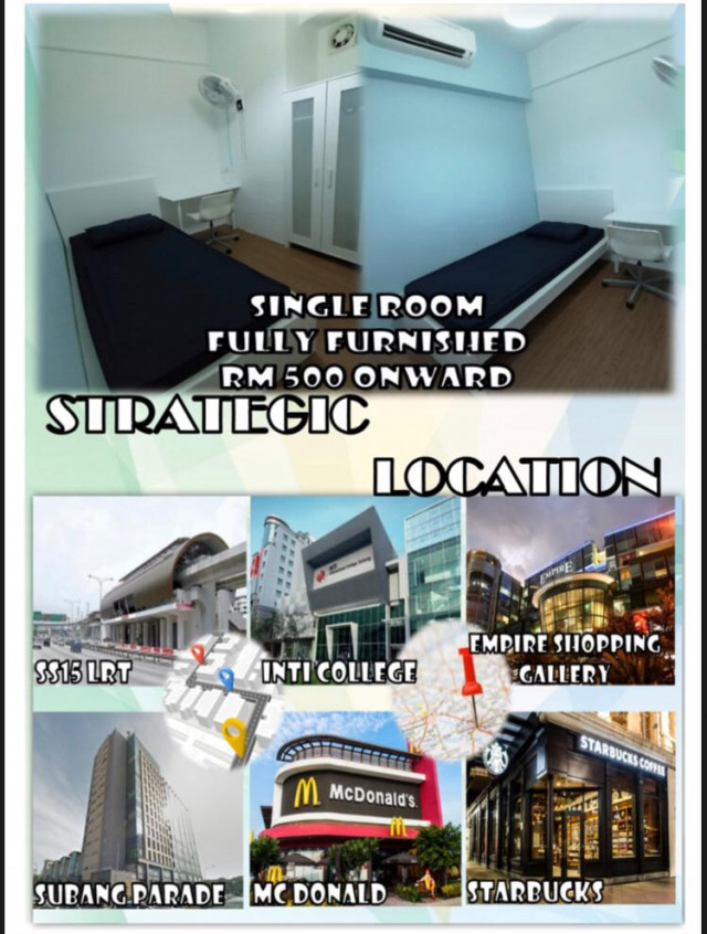 Room for rent at SS15 subang. [热门] 奶茶街SS15房间出租！五分钟到达 INTI! 单位有限!!!